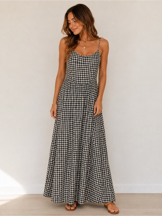 GAP Dresses & Skirts - GAP Black & White Gingham Maxi Slip Dress drop waist Sleeveless Spaghetti Strap